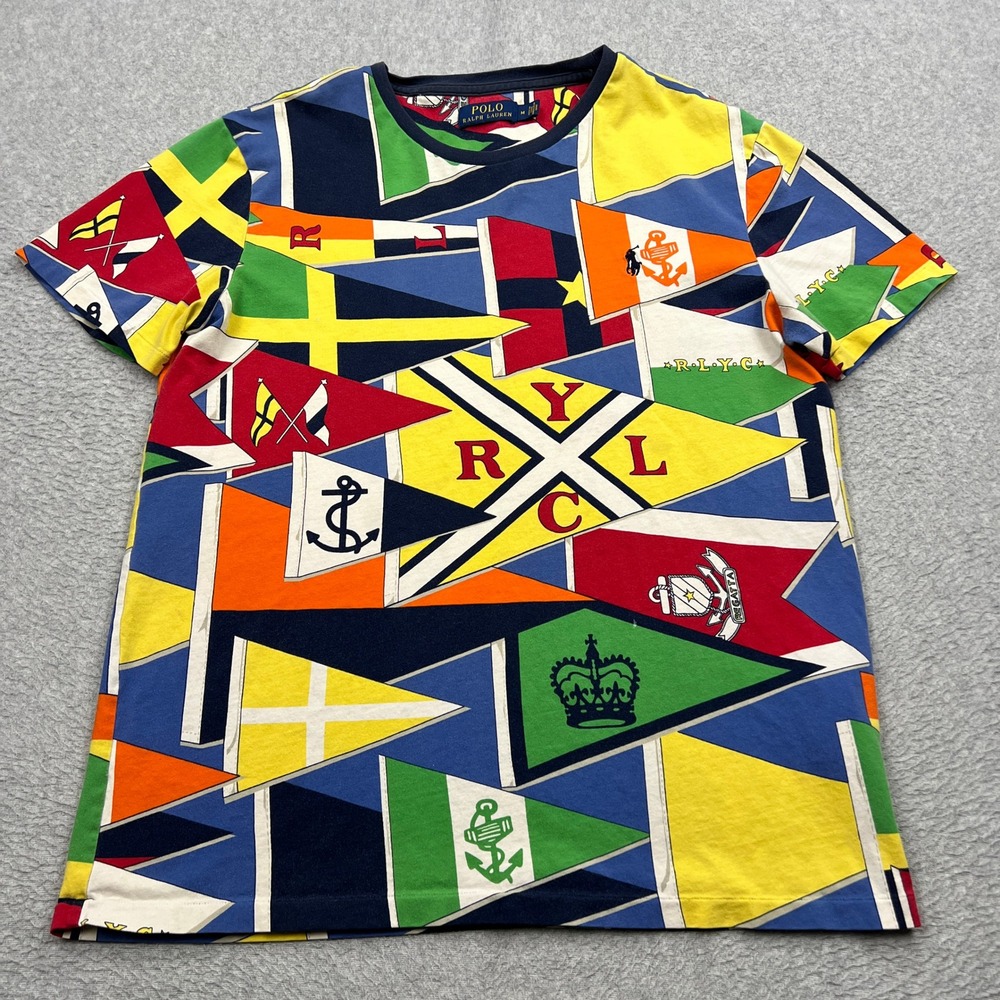 Polo Ralph Lauren RLYC Regatta Flag Shirt Mens Medium Nautical Pennant Print Tee